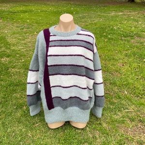 Handmade ~unisex X-Large Grays/burgundy/white Crewneck sweater Heavyweight